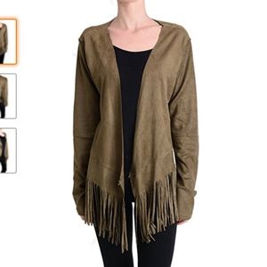 Fornia Suede Boho Fringe Cardigan (NWT)